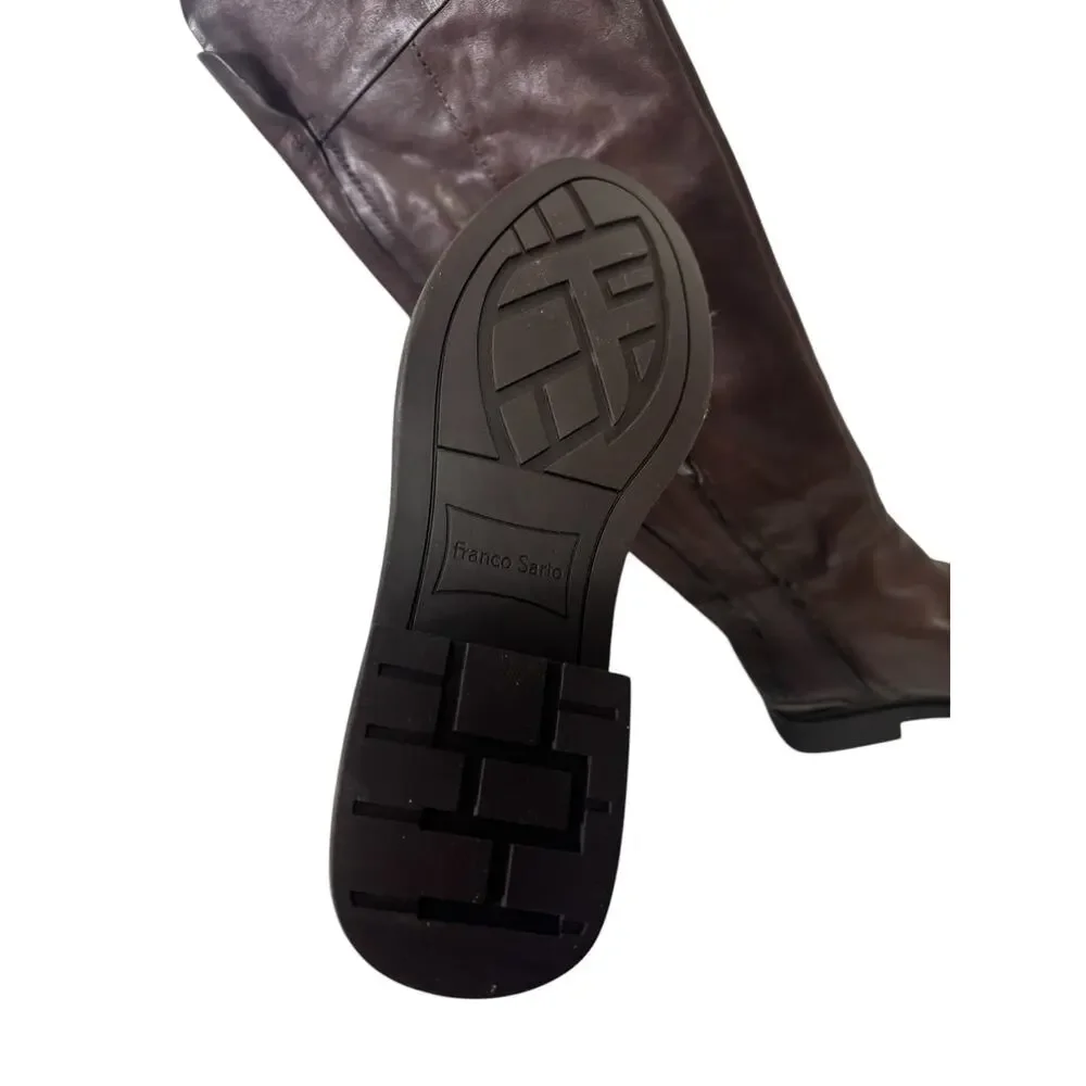 Franco Sarto Brown Leather Over The Knee Riding Boots 7.5M Wide Calf Battina